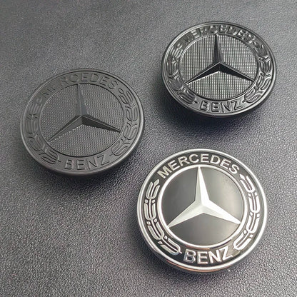 57mm ABS Blue Black Car Front Hood Star Logo Mercedes Bonnet Emblem Badge For Mercedes Benz AMG W204 C E S Class Accessories