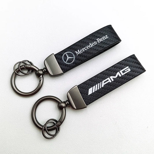 Carbon Leather Benz Logo Keyring Luxury Car Keychain For Mercedes AMG A B C E S CLA GLA GLK GLB GLC ML GL R G Class Accessories